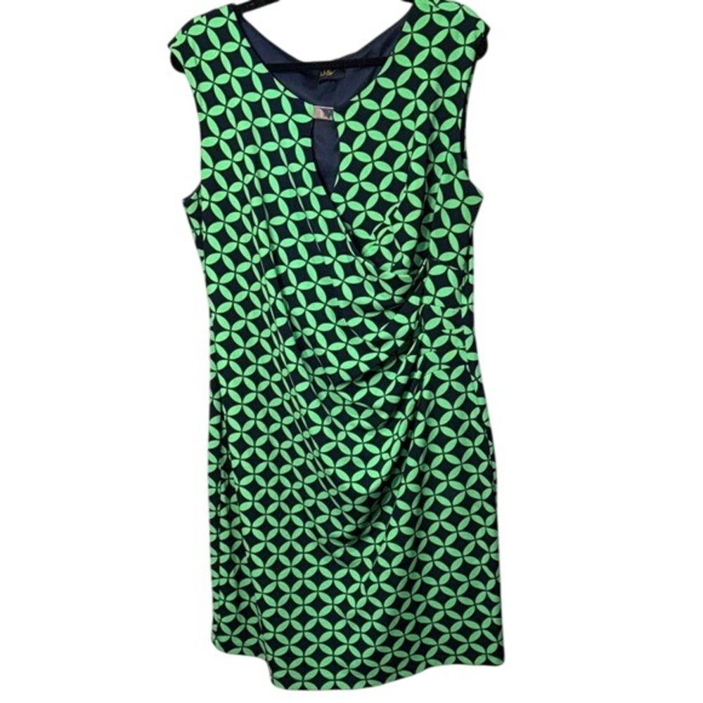 ILE New York Dress Green‎ Black Geometric Sleeveless Career Party